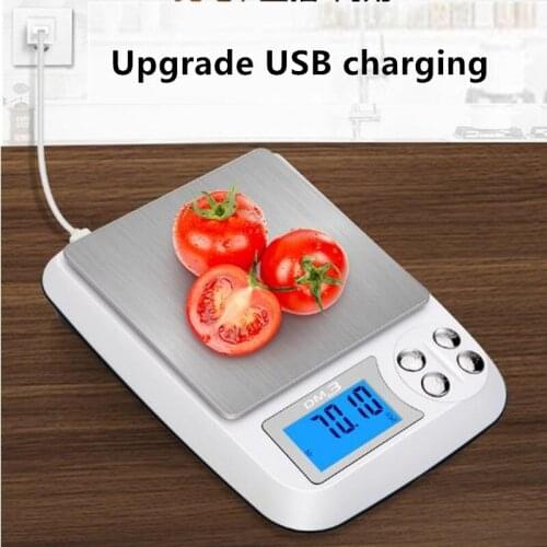 3kg/0.1 g USB CHARGE Balance Scale Blue LED Display Digital Electronic Large Flat Stainless Steel Scale Platform