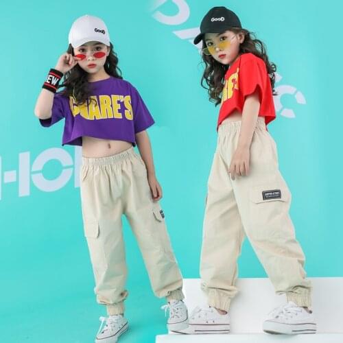 Kid Cropped Sweatshirt Shirt Jogger Pants Hip Hop Clothing Jazz Dance Costume Clothes for Girls Boys Ballroom Dancing Streetwear