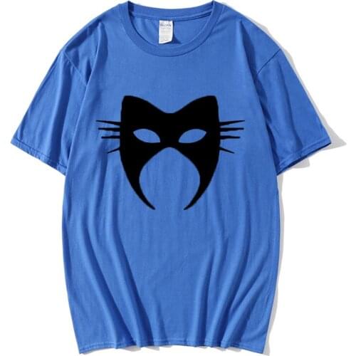 Pure cotton Harajuku mens t-shirt cat mask steam wave print short-sleeved t-shirt HipHop streetwear T-shirt mens tops