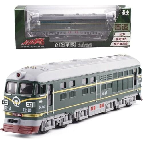 1:87 Toy China Classical Diesel Locomotiver Alloy Metal Vehicle Door Open Pull Back with Music Light Color Box Packing