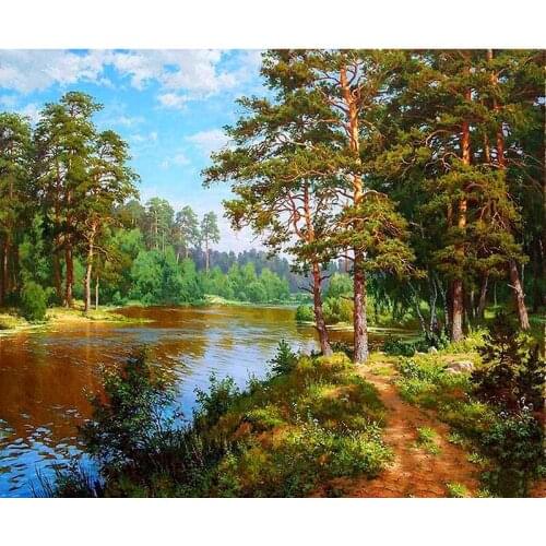 JMINE Div 5D natura tree river Full Diamond Painting cross stitch kits art High Quality Scenic 3D paint by diamonds