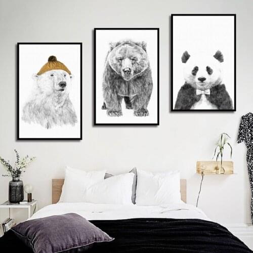 Cute Panda And Bear Poster Print Polar Bear Canvas Painting Picture Home Wall Art Graffiti Bedroom Modern Decoration Custom