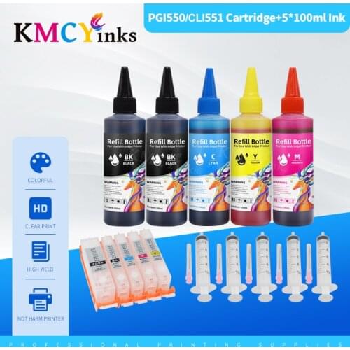 KMCYinks PGI-550 Refill Ink Kit For Canon Pixma IP7250 MG5450 MX925 MG5550 MG6450 MG5650 MG6650 IX6850 MX725 MX925 PGI 550 551