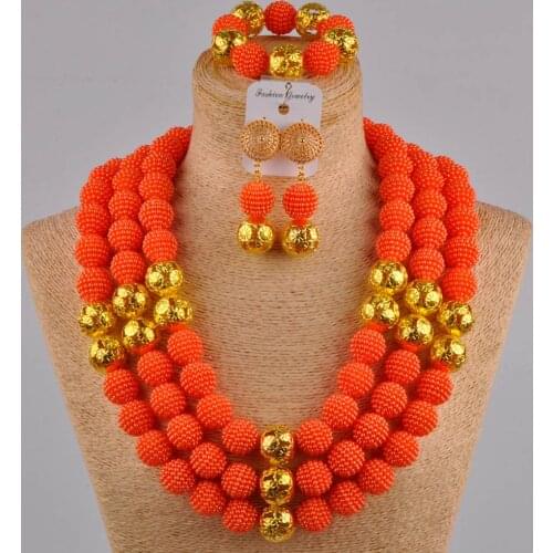 Orange 24 inches long necklace nigerian wedding african beads jewelry set simulated pearl set jewelry for women FZZ22