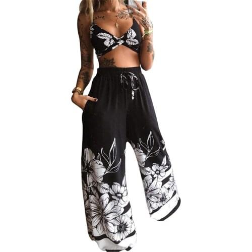 Butterfly Print Suit Sexy Loose Summer Ladies Clothes Bohemian Butterfly Pattern Tube Top Loose Wide-leg Pants Two-piece Suit