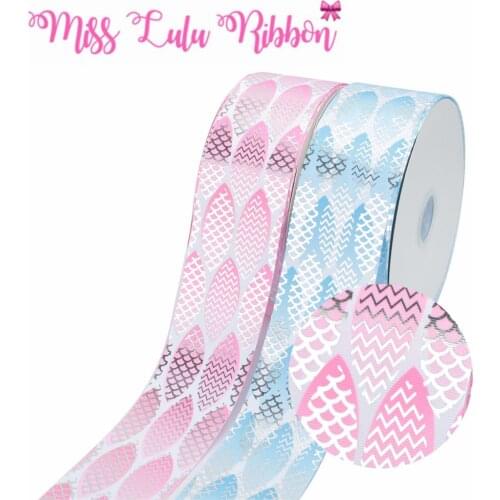 3"75mm Scale Wave Silver Foil Printed Grosgrain Ribbon Cartoon Geometric DIY Hair Bowknots Party Decor 50yards/roll