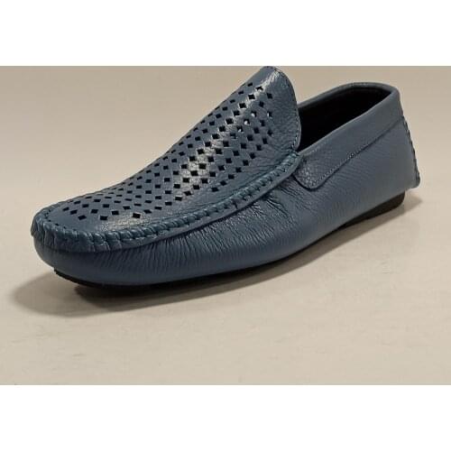 Men Real Genuine Leather Blue Loafers Casual Summer Shoes Moccasins SlipOn Driving Flats 2021 Male Fashion Luxury Designer Shoes