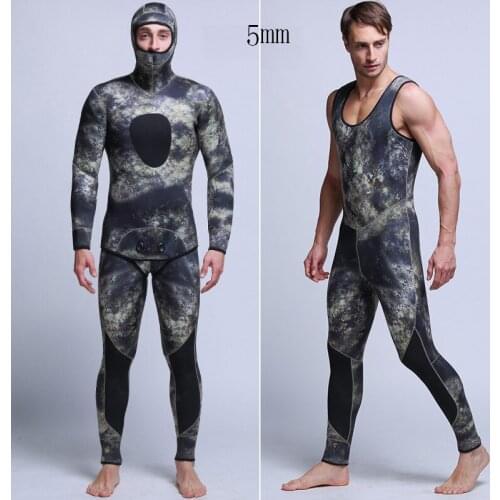 The mens 5mm camouflage diving suit is a two-piece hunting fishing suit and wetsuits size S-XXL