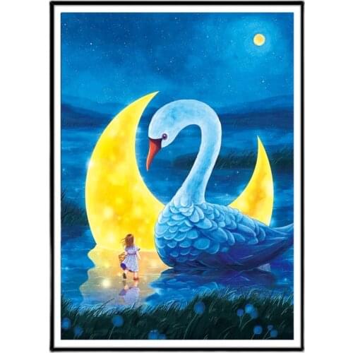 DIY Cross Stitch Kits Cartoon Girl Swan Pattern Printed on The Embroidered Cloth Embroidery Sets Needlework New