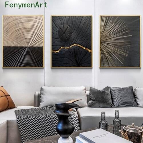 Abstract Art Wall Poster Gold Black Surround Minimalist Canvas Painting Nordic Print Mural For Living Room Office Decor