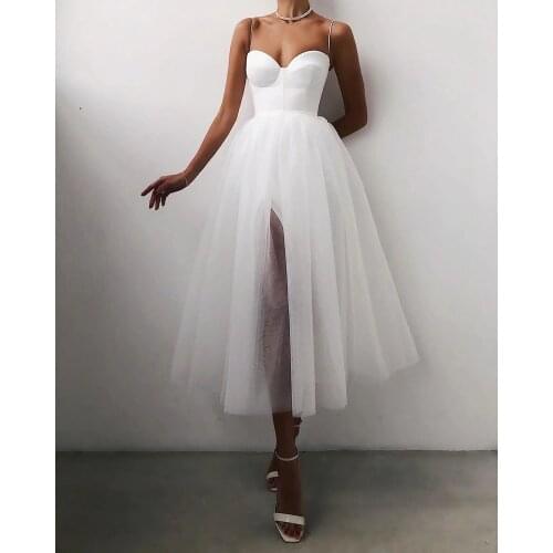 2021 New Styele Women Summer Elegant Mesh Cocktail Dress Ladies Solid Color Spaghetti Strap Evening Formal Dress For Party