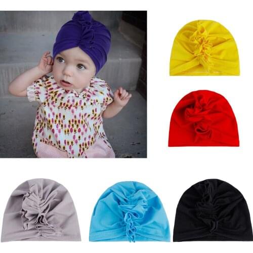 Solid Baby Cotton Beanies Cute Flower Bowknot Turban Hats Sweet Soft Elastic Caps for Newborn Baby Headwraps Photography Props