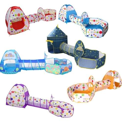 3IN1 Kids Tent House Play Toys Tunnel Crawling Playhouse Castle Portable Children Ball Pool Baby Folded Indoor Outdoor Game Tent