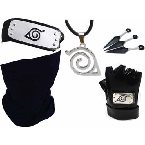 Cosplay Fashion Gloves Mask Headband Anime Accessories Weapon Kunai Notebook Props Toy Black Gloves Gift Men Fans
