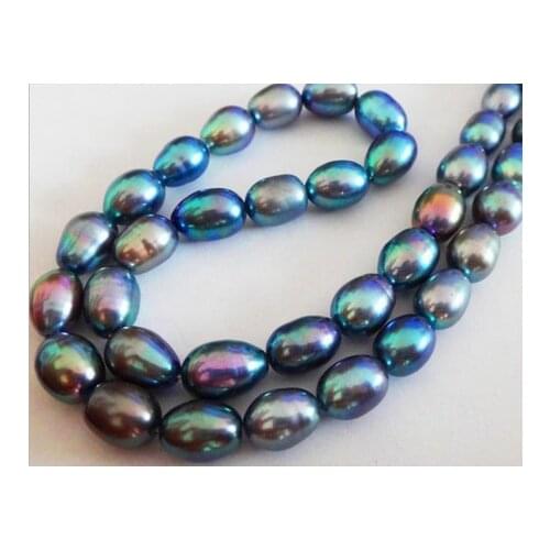 NATURAL 18"12X9MM TAHITIAN GENUINE PEACOCK BLUE GREEN PEARL NECKLACE AAA