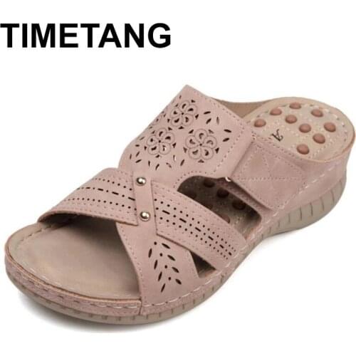 TIMETANG Women Slippers Bohemian Comfy Flat Shoes Woman PU Slides Casual Ladies Light Slippers Wedges Summer Beaches Flip Flops