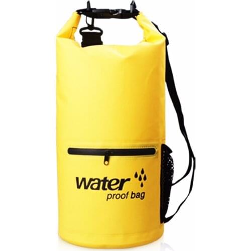 Waterproof Dry Bag with Exterior Zip Pocket Shoulder Strap Roll 20L Yellow PVC Compression Sack Dry for Kayaking Beach Fishing