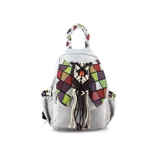 Fashion national string appliques women shopping backpacks!Hot prints lady casual hasp backrack Top All-match canvas backruck