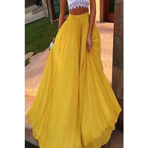 2021 Women Chiffon Long Skirts Elastic Waist Pleated A-line Maxi Skirts Beach Boho Vintage High Waist Summer Skirts Faldas Saia