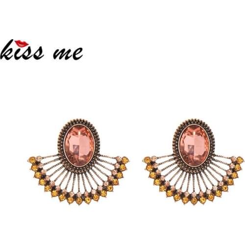 Kissme Bohemia Style Sector Stud Earrings Women Delicate Juicy Peach Color Red White Crystal Vintage Earrings Fashion Jewelry