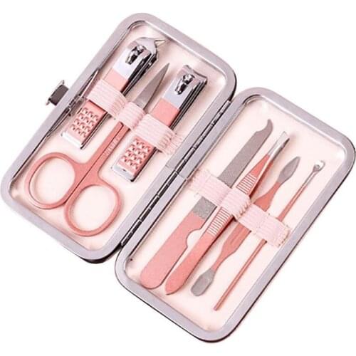 1 Set Nail Clipper Women Professional Stainless Steel Nail Clippers Pedicure Kit Grooming Tools For Girls Rose Gold Anti-splash