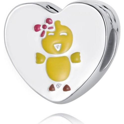 1Pcs New Cute Heart Chick Pendant DIY Beads Suitable for Original Pandora Charm Bracelet Ladies Jewelry Making Gifts