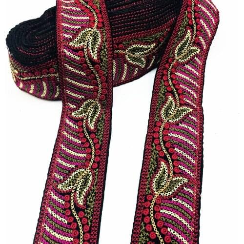 1 Yard Flower Embroidery Ribbon Ethnic Lace Vintage Wedding Boho Trimming DIY Clothes Bag Accessories Embroidered Fabric Craft