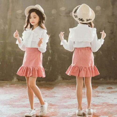 2PCS Toddler Kids Girl Clothes Autumn Full Sleeve Cotton Blouse Tops+ Dresses Outfit Kids Clothing Set 4 5 6 7 8 9 10 11 12