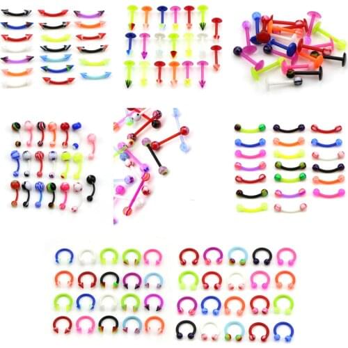 20Pcs/set UV Flexible Lip Tongue Eyebrow Navel Ball Belly Button Rings Nose Nostril Ear Plug Tragus Body Piercing Jewelry
