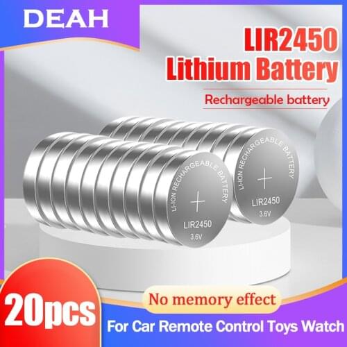 20PCS LIR2450 LIR 2450 3.6V 120mAh Lithiium Rechargeable Battery For Car key Remote Control Watch Button Battery Replaces CR2450