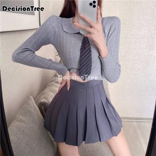 2021 girls high waist pleated skirts knitting skirt tie women japanese school dress for jk school uniform students suit clothes