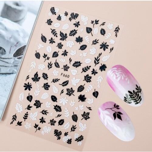 1pcs Black and white Leaf 3D Nail Sticker Coconut Tree Leaf Pattern Adhesive Transfer Sticker DIY Nail Decoration