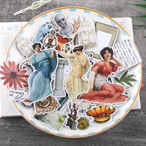 52PCS vintage girl Stickers Crafts And Scrapbooking stickers book Decorative sticker DIY Stationery