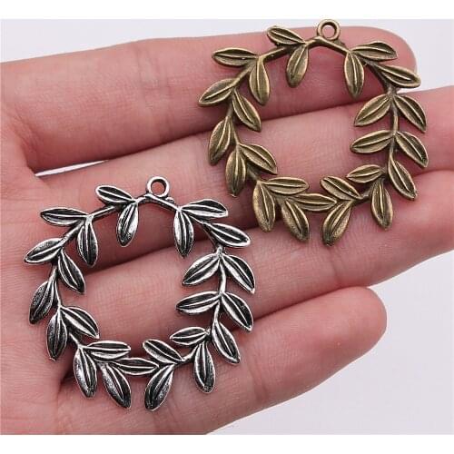6pcs Charms Olive Branch Wreath 41x36mm Antique Bronze Silver Color Pendants Making DIY Handmade Jewelry