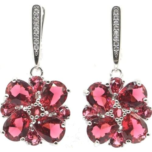 78x25mm New Statement Long Big 16g Created Red Blood Ruby CZ For Sister Daily Wear Silver Earrings Fine Jewelry
