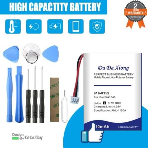 1250mAh 616-0159 Battery for iPod 3 3G 3rd Generation A1040 High Quality Mobile Phone Replacement Accumulator