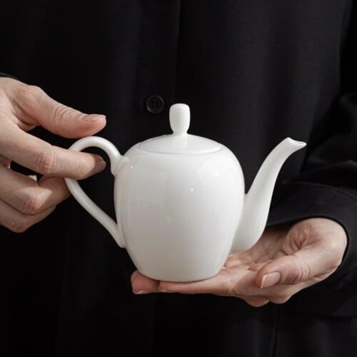 Dehua White Porcelain Teapot Sheep Fat Jade Porcelain Beauty Shoulder Pot Ball Hole Filter Small Tea Pots Kung Fu Teaset