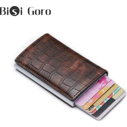 BISI GORO Anti Credit Card Holder Rfid Blocking Wallet Leather Cardholder Security Aluminum Metal Purse Creditcard Holder Case