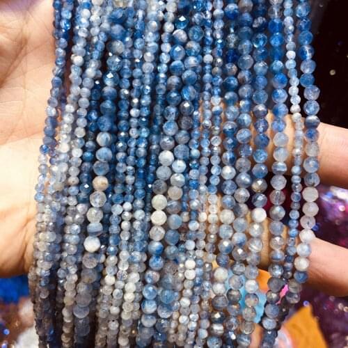 Natural Mult Kyanite Micro Faceted Beads 2mm 3mm 4mm Faceted Gem Spacer Beads,Small Blue Beads Blue Tiny Beads,1string of 15.5"