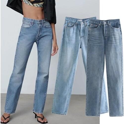 Jenny&Dave Women Straight Jeans England High Street Vintage Mom Jeans Woman Washed Medium Waist Jeans Denim Pants ForFor Women