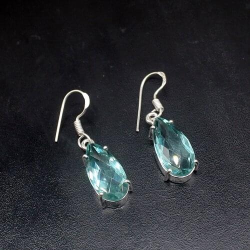 Gemstonefactory Big Promotion Unique 925 Silver Elegant Shiny Aqua Topaz Women Ladies Gifts Dangle Drop Earrings 20211865