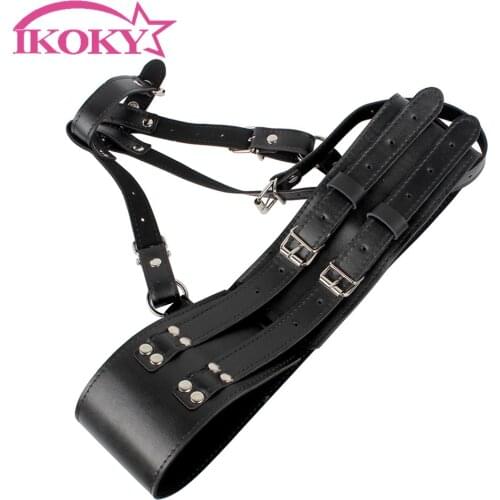 IKOKY PU Leather Forced Orgasm Belt Harness Strap Sex Toys for Women Female Masturbator Chastity SM Bondage Magic Wand Holder