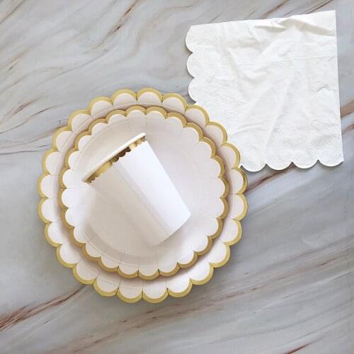 Petal Round Disposable Tableware Set Paper Plate Paper Cup Paper Towel Birthday Party Festival Celebration