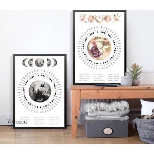 Lunar Calendar 2021 Poster and Prints Wicca Wall Art Canvas Painting Picture for Home Decor No Frame Wall Hanging Picture