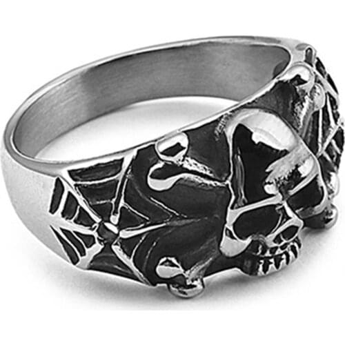 Skull Head Spider Web Ring Stainless Steel Men Retro Punk Hip Hop Accessories Jewelry