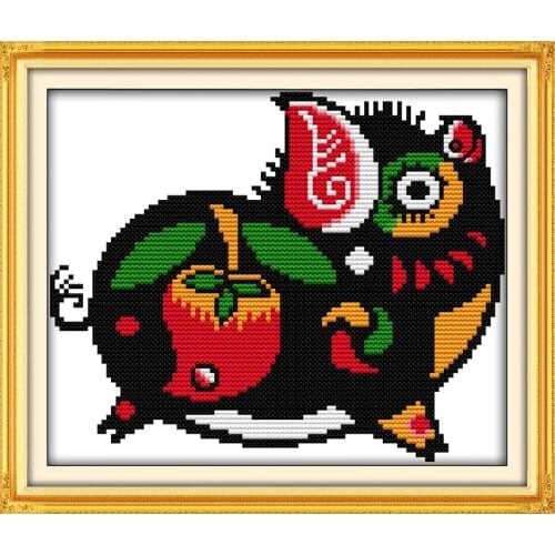 Happiness and longevity pig cross stitch kit 14ct 11ct count print canvas stitching embroidery DIY handmade needlework plus