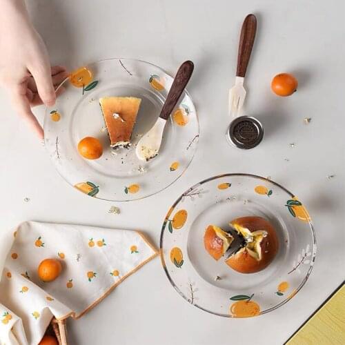 Nordic 7.5-Inch Transparent Glass Round Fruit Noodle Salad Dessert Plate Heat-Resistant High Color Dish