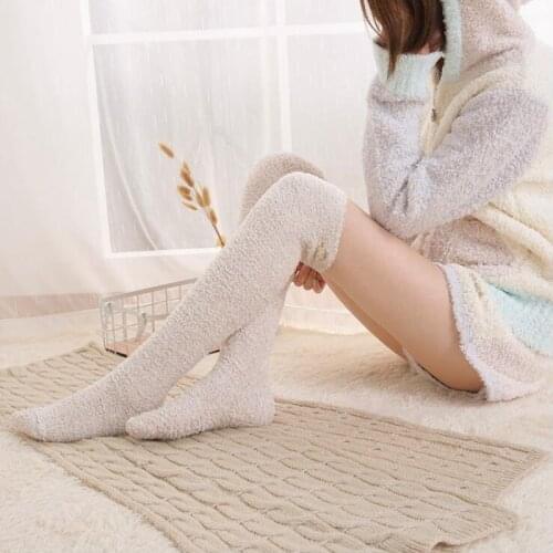 New Autumn Winter Women Warm Solid Color Long Socks Coral Velvet Fleece Lady Girls Casual Women Fluffy Home Floor Socks