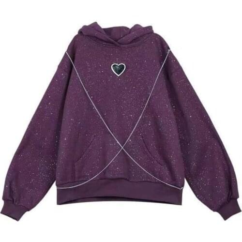 Autumn/Winter Sweet Girl Korean Fashion Preppy Girl Hoodie Gothic Harajuku Punk Chain Girl Shiny Vintage Street Woman Pullover