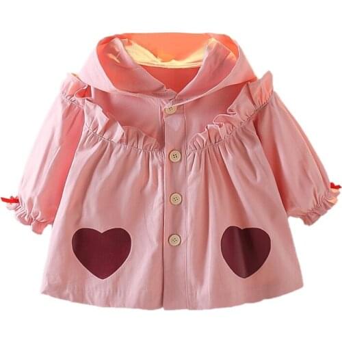 Autumn Baby Girls Hooded Ruffles Loving Heart Princess Jackets Children Long Sleeve Trench Kids Outerwear Coat 1-3 Years